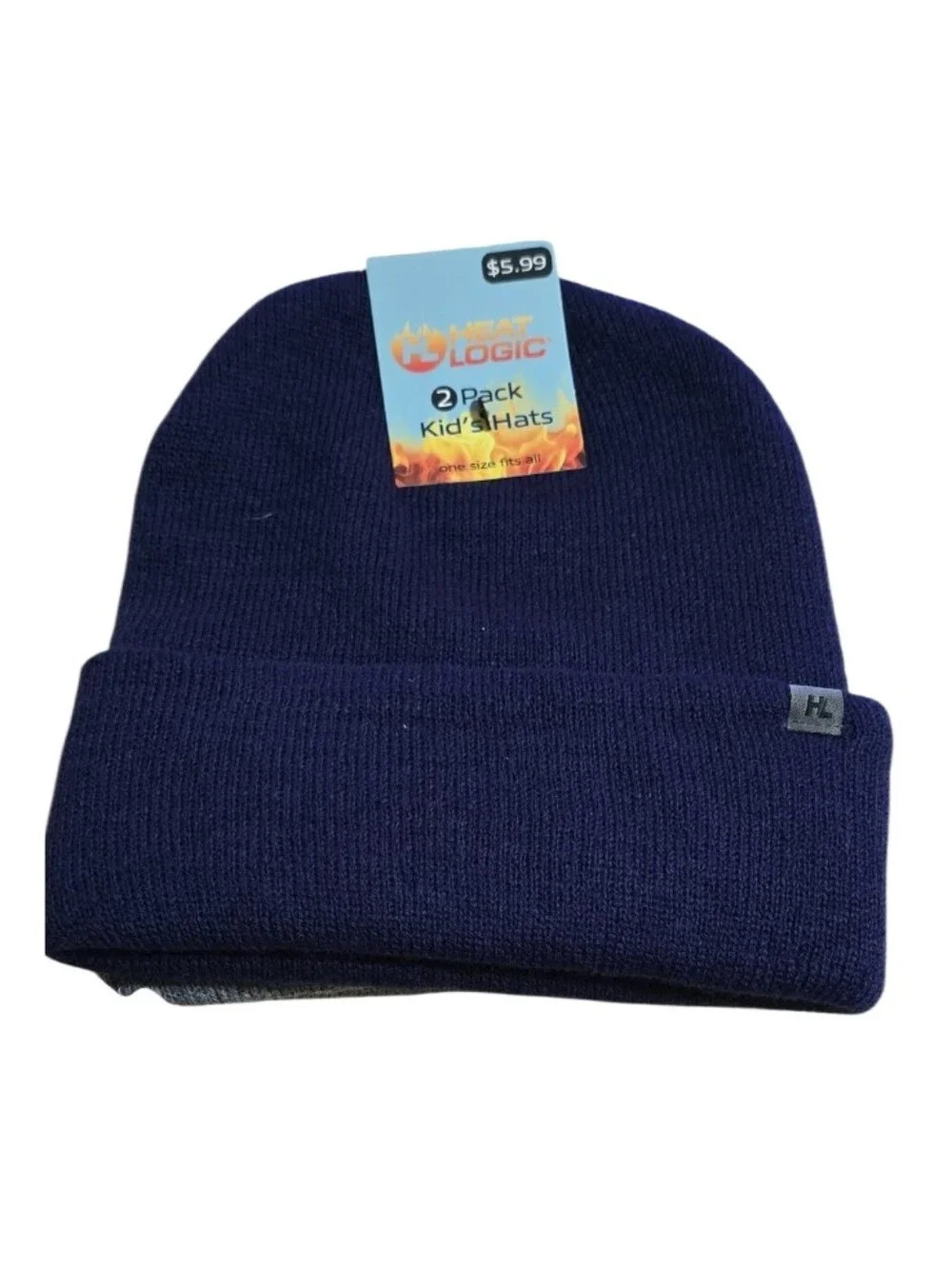#hL01 Kids Winter Hat and Glove Set - Navy and Gray 2 Pairs.